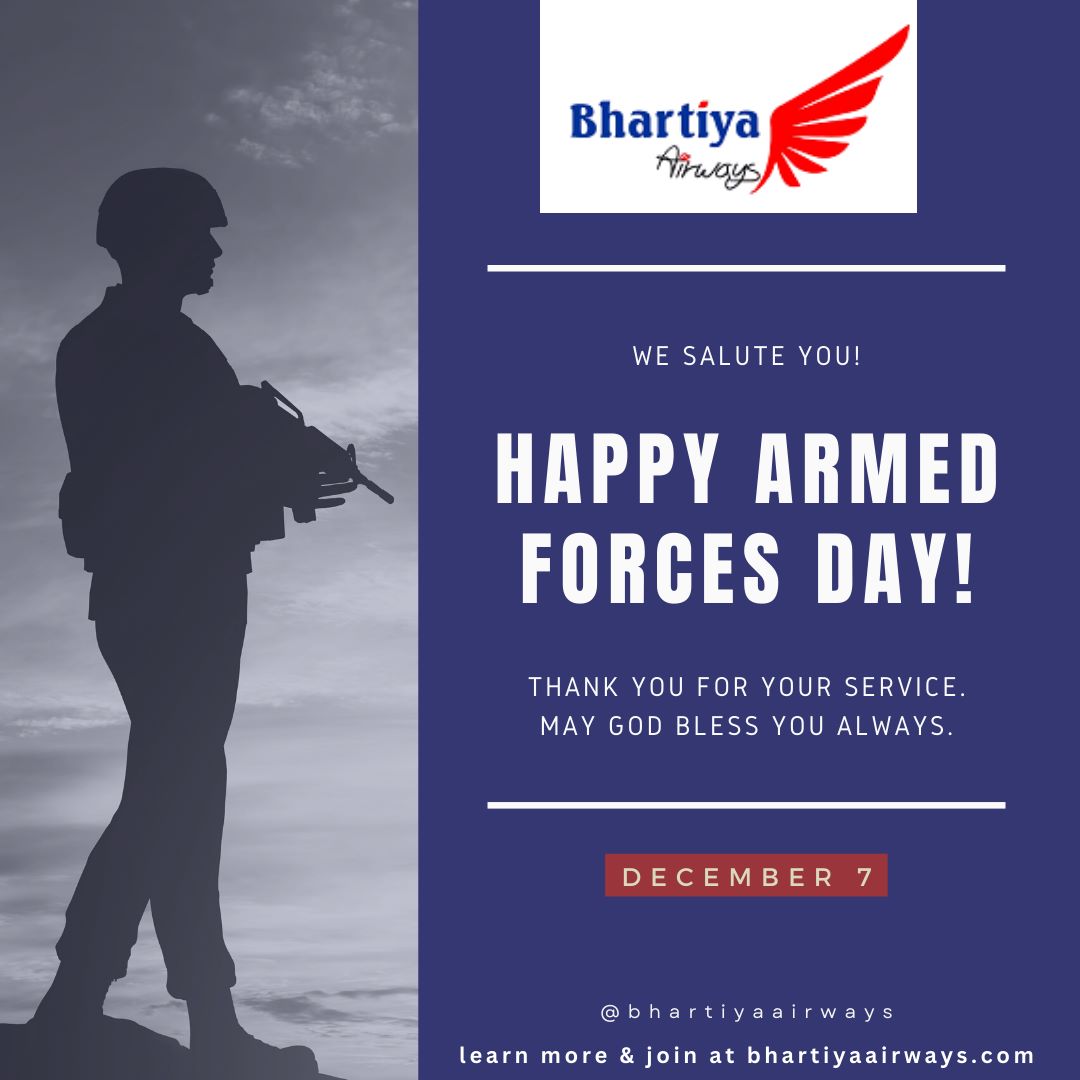 BhartiyaAirways's tweet image. Armed Forces Flag Day 2022: This day honors and pays homage to the troops&apos; work in preserving the country&apos;s honor. It is celebrated on December 7th.

For more details and booking visit⬇
bhartiyaairways.com

#armedforcesday #armedforcesflagday #armedforcesday2022
