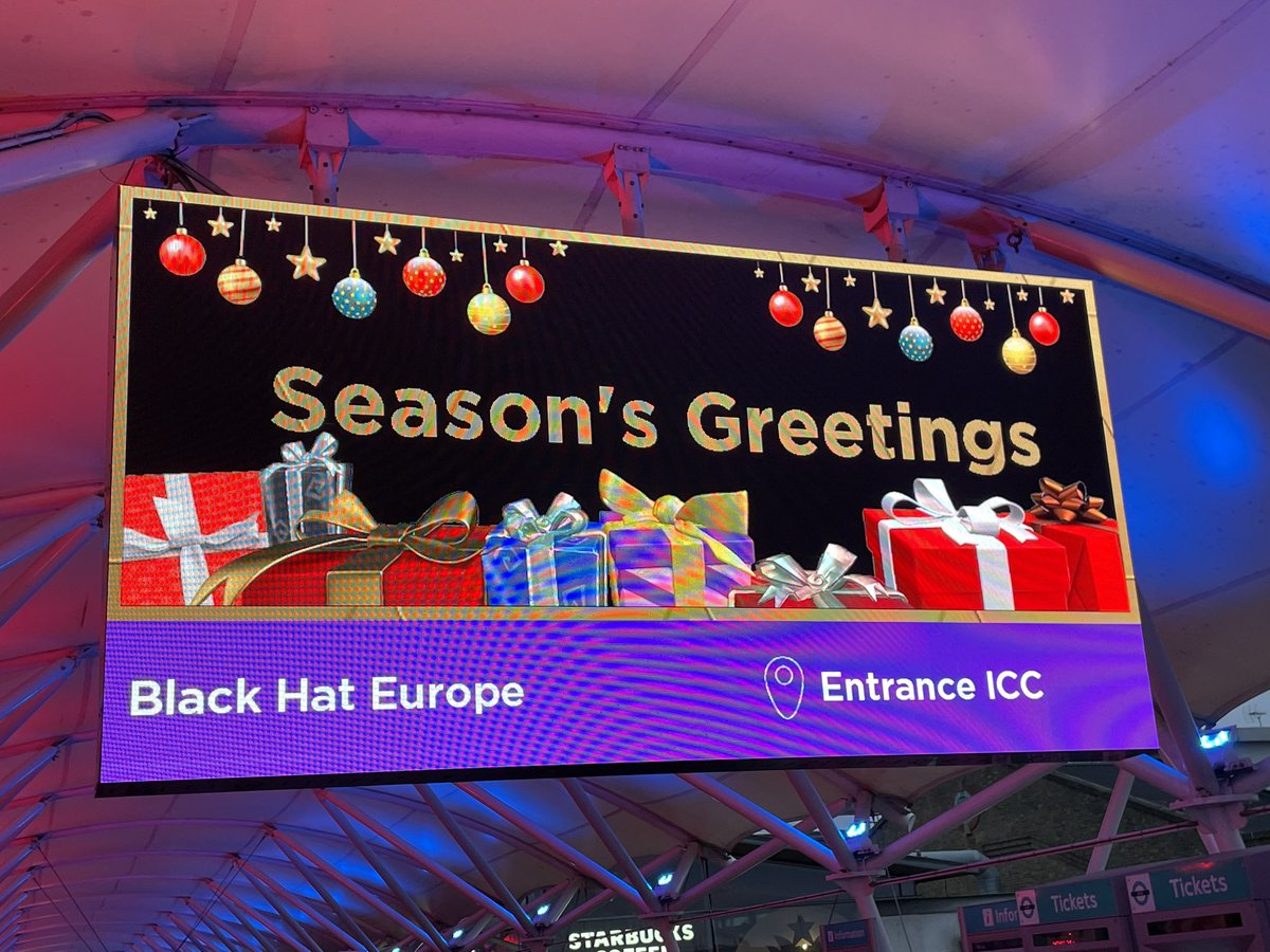 Very festive greeting this morning @BlackHatEvents #blackhat #BHEU #blackhateurope