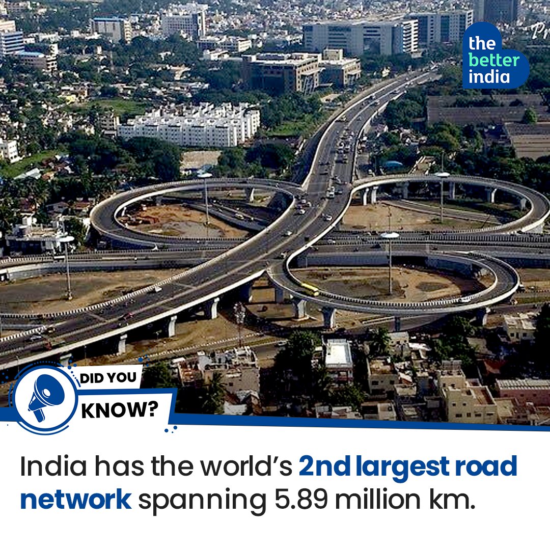 thebetterindia's tweet photo. Ranked the 2nd largest in the world, India's #roadnetwork transports 64.5% of all goods and 90% of India’s total passenger traffic to commute.⁠
⁠
#IndianRoads #HighwaysofIndia #Largest #Transportation https://t.co/SXSP52cnx8
