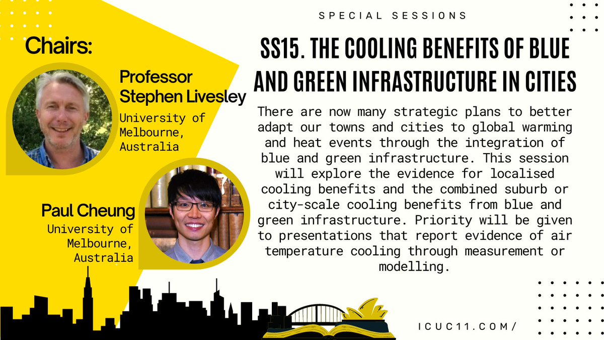 ✨Special Session 15: "The cooling benefits of blue and green infrastructure in cities" led by Professor Stephen Livesley <a href="/GIRG_Unimelb/">Green Infrastructure Research Group</a> and Paul Cheung <a href="/paulpkcheung/">Pui Kwan Cheung</a>