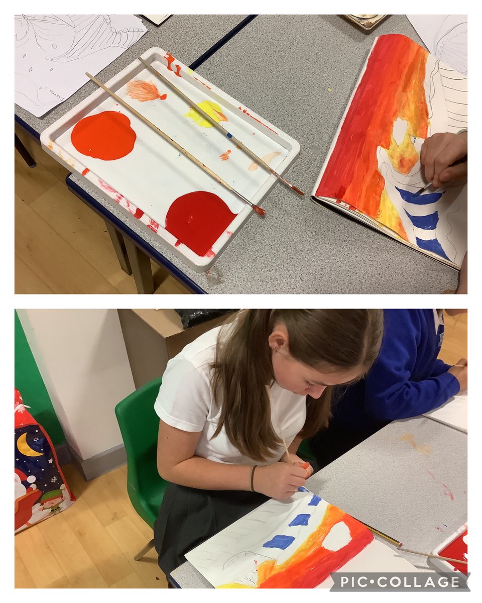 OABroadoak's tweet image. 4BT have created their own version of Hokusai’s Great Wave. We sketched our landscape, used blending techniques for the sky and mixed grey with a blue hue to create different tones of blue #y4 #patient #selfcontrolled