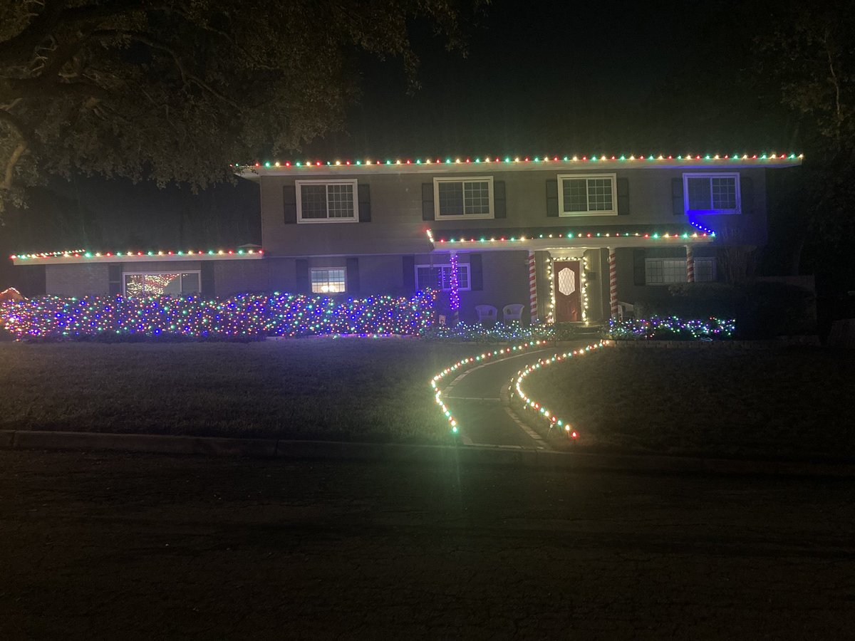 winghead's tweet photo. Finally acquiesced to the wishes of Karen &amp; the kids that I stop climbing on the roof or our two story house to string Christmas lights. Hired a young man to do it &amp; took this opportunity to replace all of our aging light sets with brighter LEDs. https://t.co/YD63lNrlgL