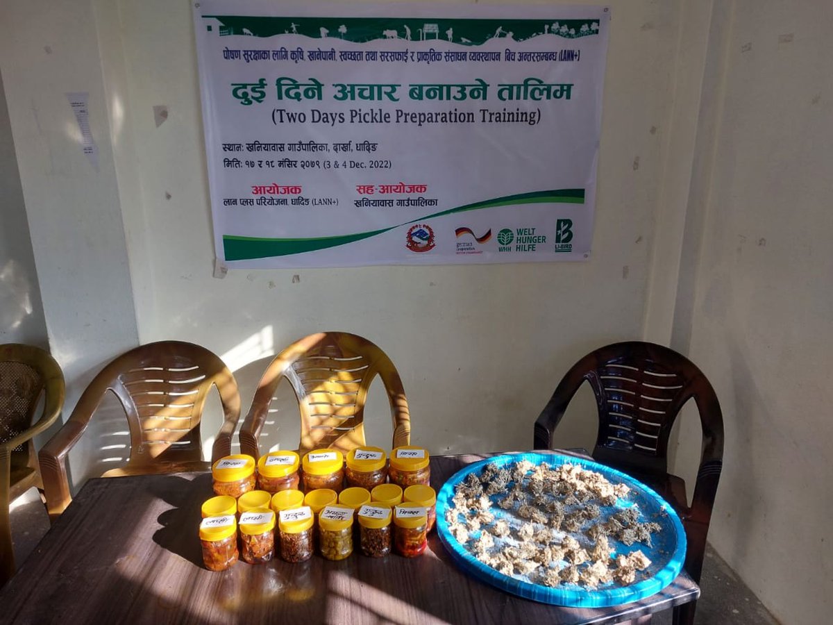 WHH_Nepal's tweet photo. This week, 55 women #farmers participated, learned and shared the techniques of #picklemaking #foodprocessing in #Gangajamuna and #Khaniyabas Rural Municipality of #Dhading.  @WHH_Nepal together with our partner @libirdnepal organized 2-days training. @BMZ_Bund @Welthungerhilfe https://t.co/APPtRnE5aD