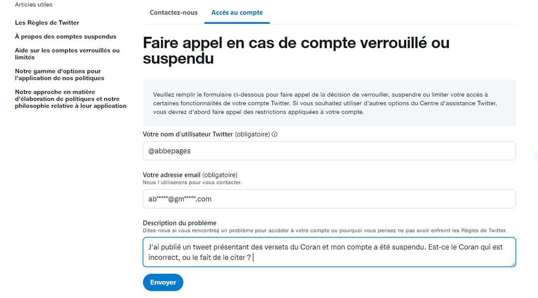 Hello @elonmusk @TwitterFrance Thank you for your response regarding account suspension @abbepages