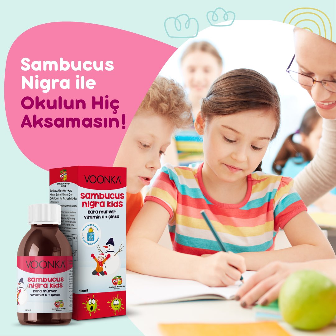 Kış aylarında özellikle okullarda artan hastalıklara karşı içeriğinde bulunan Çinko, Kara Mürver Ekstresi ve Vitamin C ile Voonka Sambucus Nigra Kids Şurup daima çocukların yanında!

#Voonka #VoonkaKids #SambucusNigraKidsŞurup