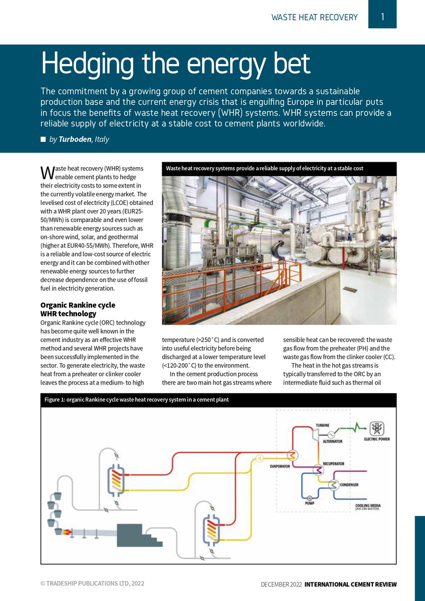 Turboden_ORC's tweet photo. Hedging the #energy bet. 💶

In this article it's explained how #waste #heat #recovery systems provide a reliable supply of #electricity at a stable cost for #cement companies.⚡

📌 Discover more on WHR solution: https://t.co/mcLqsgn4rk

#EnergEfficiency #EnergyBill https://t.co/Qh7yr32ZFh
