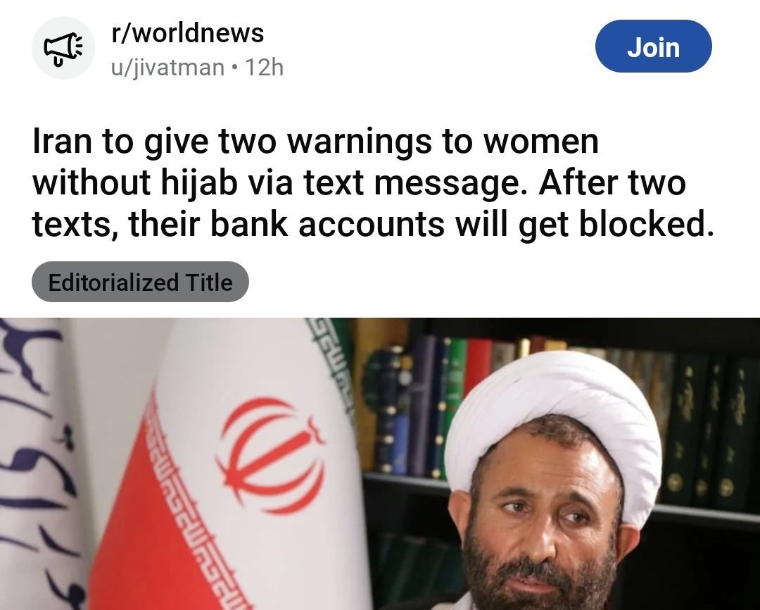 btcfork's tweet photo. Not sure whether Iranian women are legally allowed to save & spend in cryptocurrency, but given that the state is threatening them with π¨π¦-like economic deprivation, I'd recommend looking into #BitcoinCash (the p2p cash that Bitcoin was designed to be).
#BCHForEveryone #cash https://t.co/XH3kC2ECMf