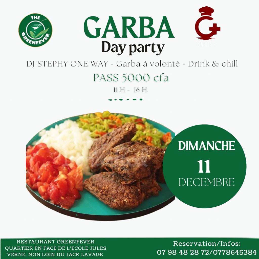 garbaplus's tweet photo. @Inzho10 Le meilleur garba d’Abidjan ’organise LE #GARBA DAY’S  un événement qui  aura lieu au  #Greenfever  Garba à volonté   - Ambiance Dj - Et plein de surprises 🔥🔥🔥🔥💯Les tickets sont disponible à seulement 5000fr  J’espère être honoré par ta présence 😉 https://t.co/RH5nRafVdG