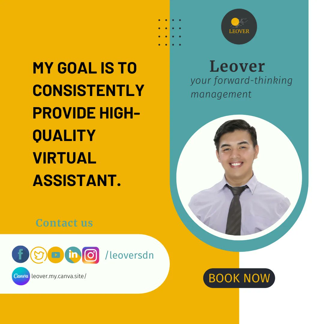 leoverSDN's tweet photo. My goal is to consistently provide high-quality Virtual Assistant. ☺️                             Why work with me:
🎯Unlimited Revisions
🎯Quality Guaranteed

If you wish to avail my VA services, you can book a call with us at https://t.co/9VHGanFa4u 

#Leover #VirtualAssistant https://t.co/Y0HZMBn67n