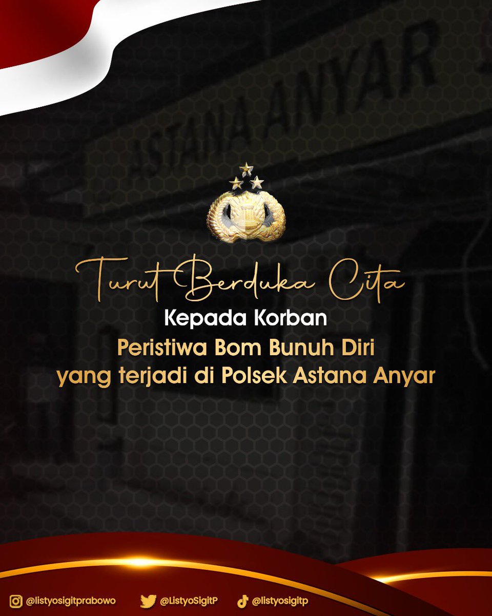 Rasa duka cita yang mendalam atas tragedi serangan bom bunuh diri di Polsek Astana Anyar Polrestabes Bandung yang menyebabkan 1 personel Polri gugur dan 10 orang korban lainnya mengalami luka-luka #polsekastanaanyar #polripresisi