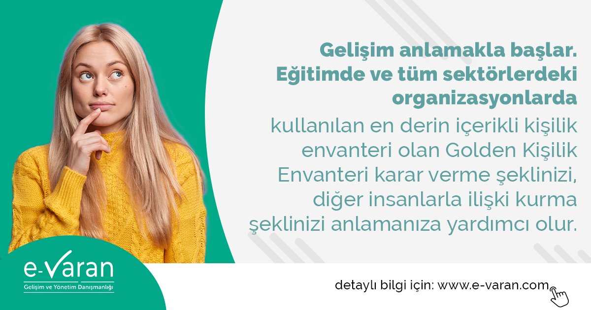 _evaran's tweet photo. Gelişim anlamakla başlar. Eğitimde ve tüm sektörlerdeki organizasyonlarda kullanılan en derin içerikli kişilik envanteri olan Golden Kişilik Envanteri karar verme şeklinizi, diğer insanlarla ilişki kurma şeklinizi anlamanıza yardımcı olur. 

#evaran #goldenkişilikenvanteri https://t.co/rrqZXLiCGs