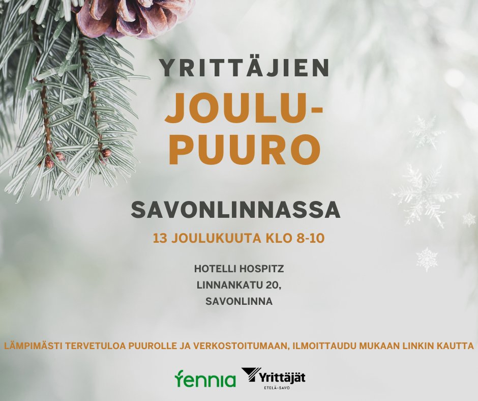 Vielä pari paikkaa vapaana Savonlinnan puuroille! Ilmoittaudu tänään: lyyti.fi/reg/Yrittajien…