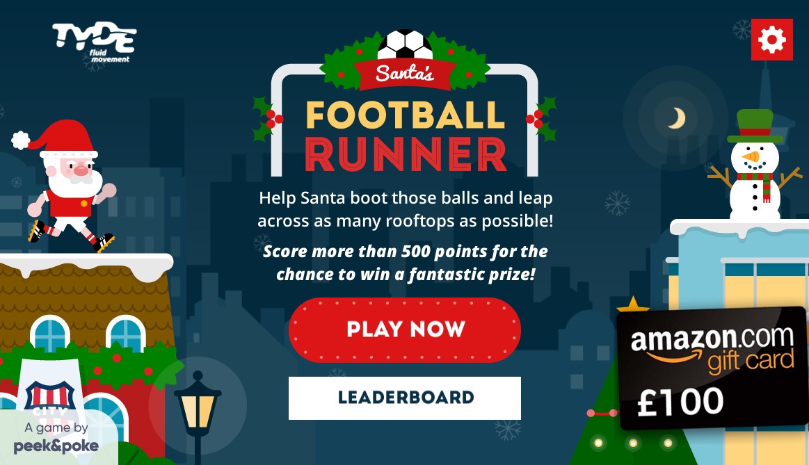 Last few days to get your scores in!

Top scorer will automatically WIN £100 worth of Amazon vouchers.

The next 10 best scores will be placed into a draw to win £50 worth of vouchers.

Play the game; tyde.rooftoprunner.com

#prizes #Competition #December #Christmas #football