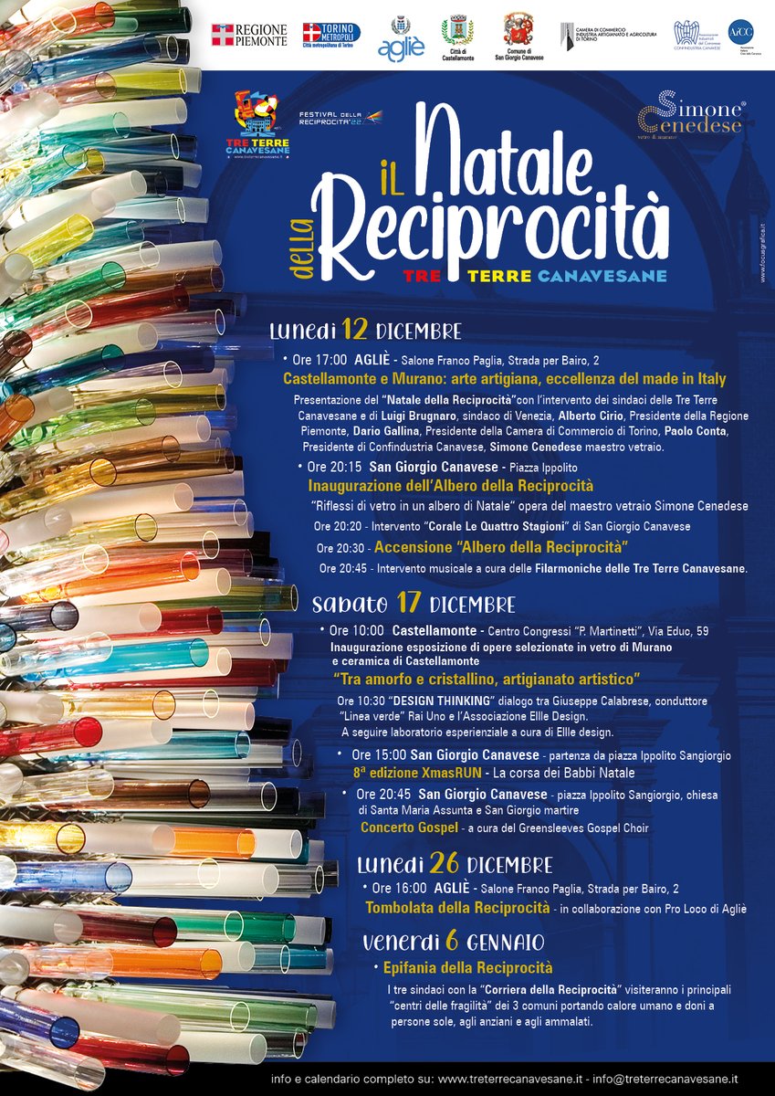 🌲 NATALE DELLA RECIPROCITÀ - TRE TERRE CANAVESANE ⚡️ 

Prende vita una delle più grandi iniziative del panorama canavesano, il #NataleDellaReciprocità di #3TC, con l'inaugurazione lunedì 12 dicembre dell'Albero della Reciprocità.

#AllIWantForChristmas è #Reciprocità ❤️