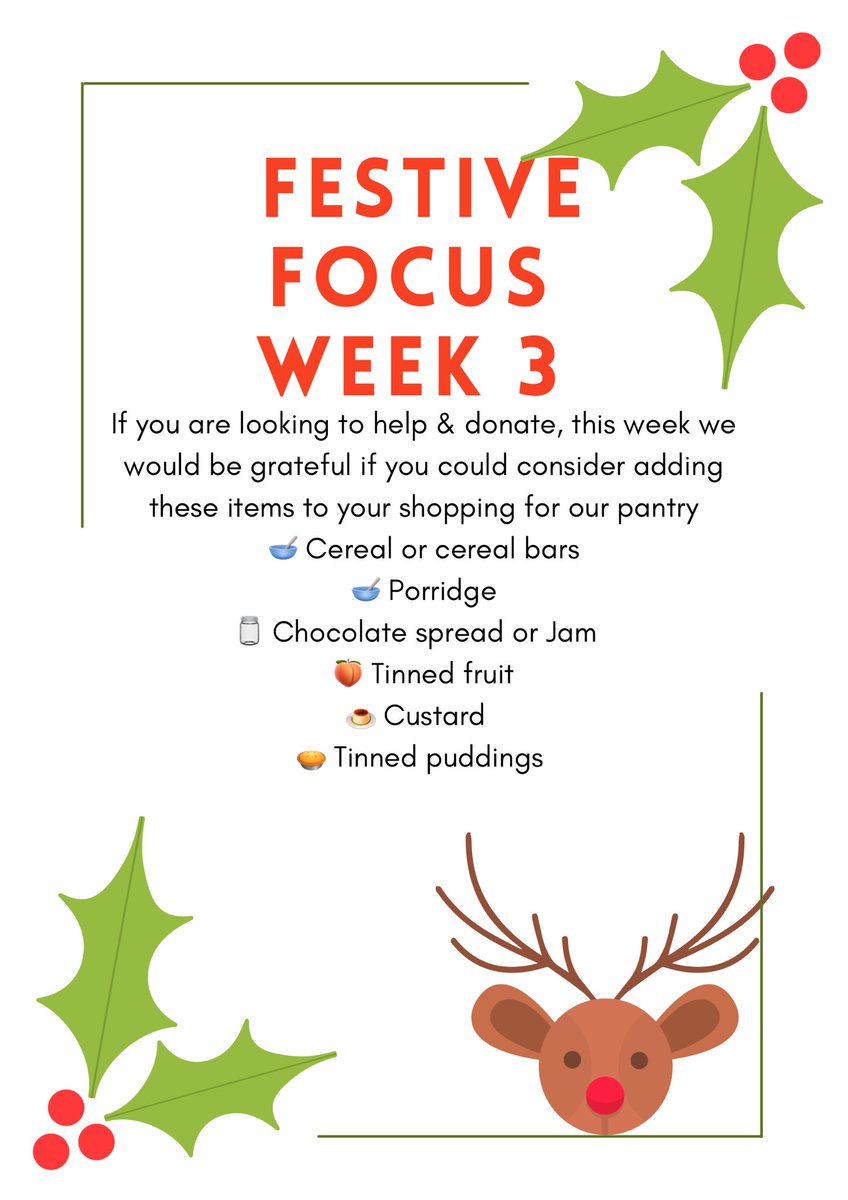 BraesPantry's tweet photo. This week is week 3 of our Festive Focus 🎅🏼 over the next week we are looking for the following items if you’d like to donate and help stock our pantry🎄 #sharewhatyoucan #rrsa #article24 #article27 @BraesHigh https://t.co/CQpBYd8tyf