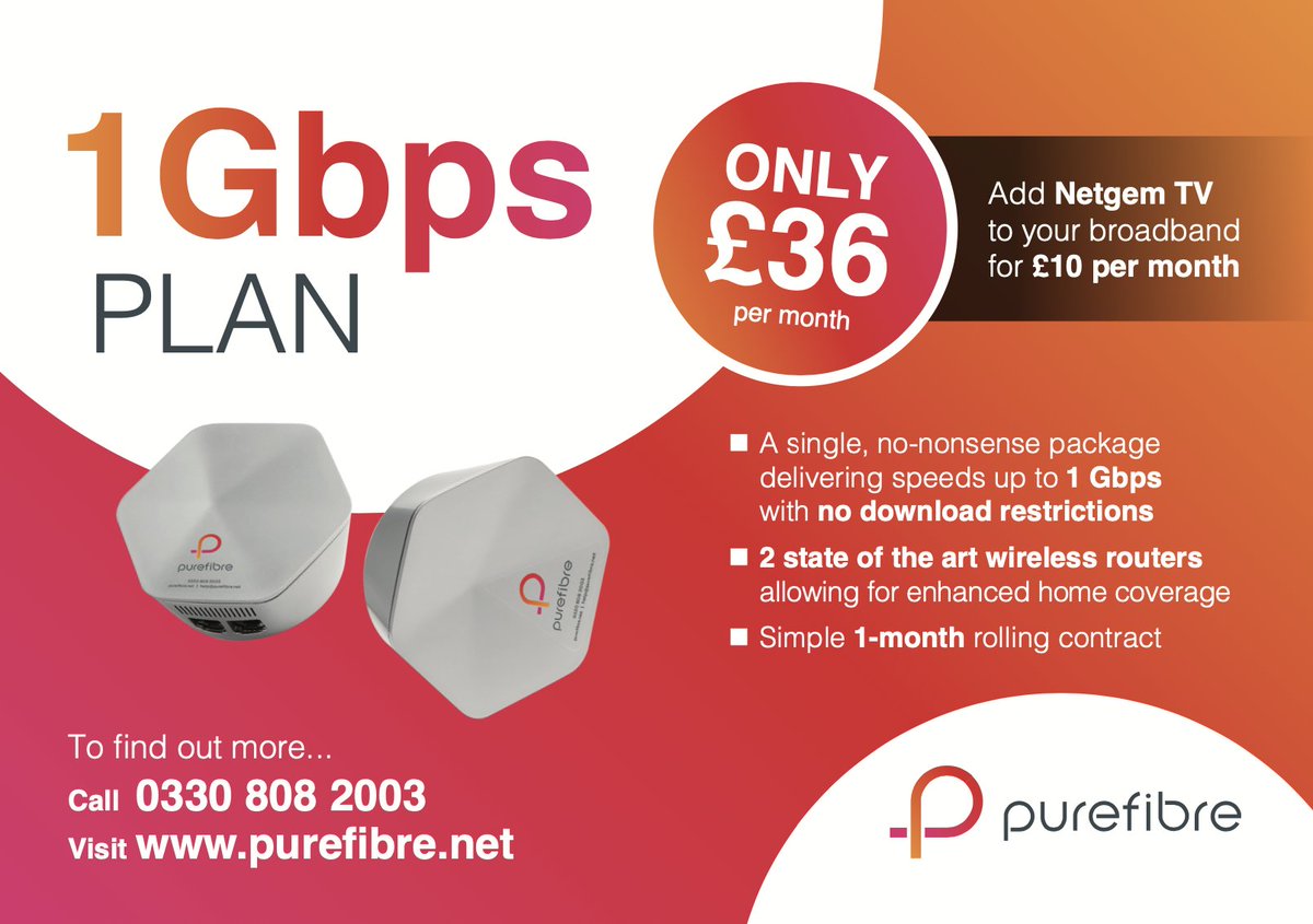 Do you feel like it might be time to change broadband providers? 

If yes, contact us today and quote 'puregig' at sign up for free installation and activation usually £50! 

#beautifullysimplebroadband #fibre #fullfibre #broadband