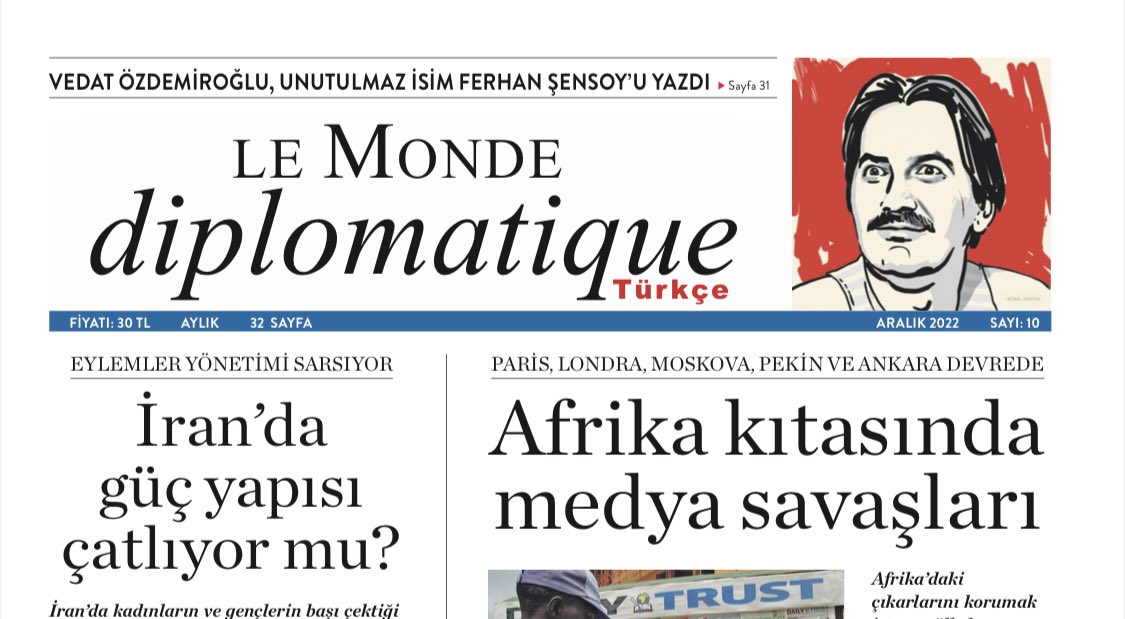 LE Monde diplomatique Türkçe 10. sayısı ile bugün bayilerde ve paply.org/br6 platformunda...
📌ABD'nin erdemlerle göz boyamasını SERGE HALİMİ, 
📌Afrika’daki medya savaşının perde arkasını, ANDRE-MİCHAÈL ESSOUNGOU yazdı.