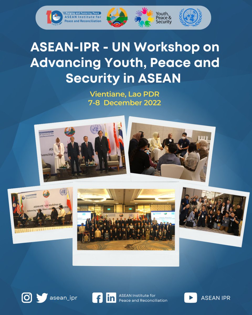 ASEAN Institute for Peace and Reconciliation (@asean_ipr) on Twitter photo <a href="/ASEAN_IPR/">ASEAN Institute for Peace and Reconciliation</a> with <a href="/ASEAN_UN/">ASEAN-UN</a> <a href="/UN/">United Nations</a> DPPA and MOFA Lao PDR co-organised the Workshop on Advancing Youth, Peace and Security in ASEAN.
Read the Press Release here: asean-aipr.org/resources/asea… <a href="/ASEAN_IPR/">ASEAN Institute for Peace and Reconciliation</a> with <a href="/ASEAN_UN/">ASEAN-UN</a> <a href="/UN/">United Nations</a> DPPA and MOFA Lao PDR co-organised the Workshop on Advancing Youth, Peace and Security in ASEAN.
Read the Press Release here: asean-aipr.org/resources/asea…