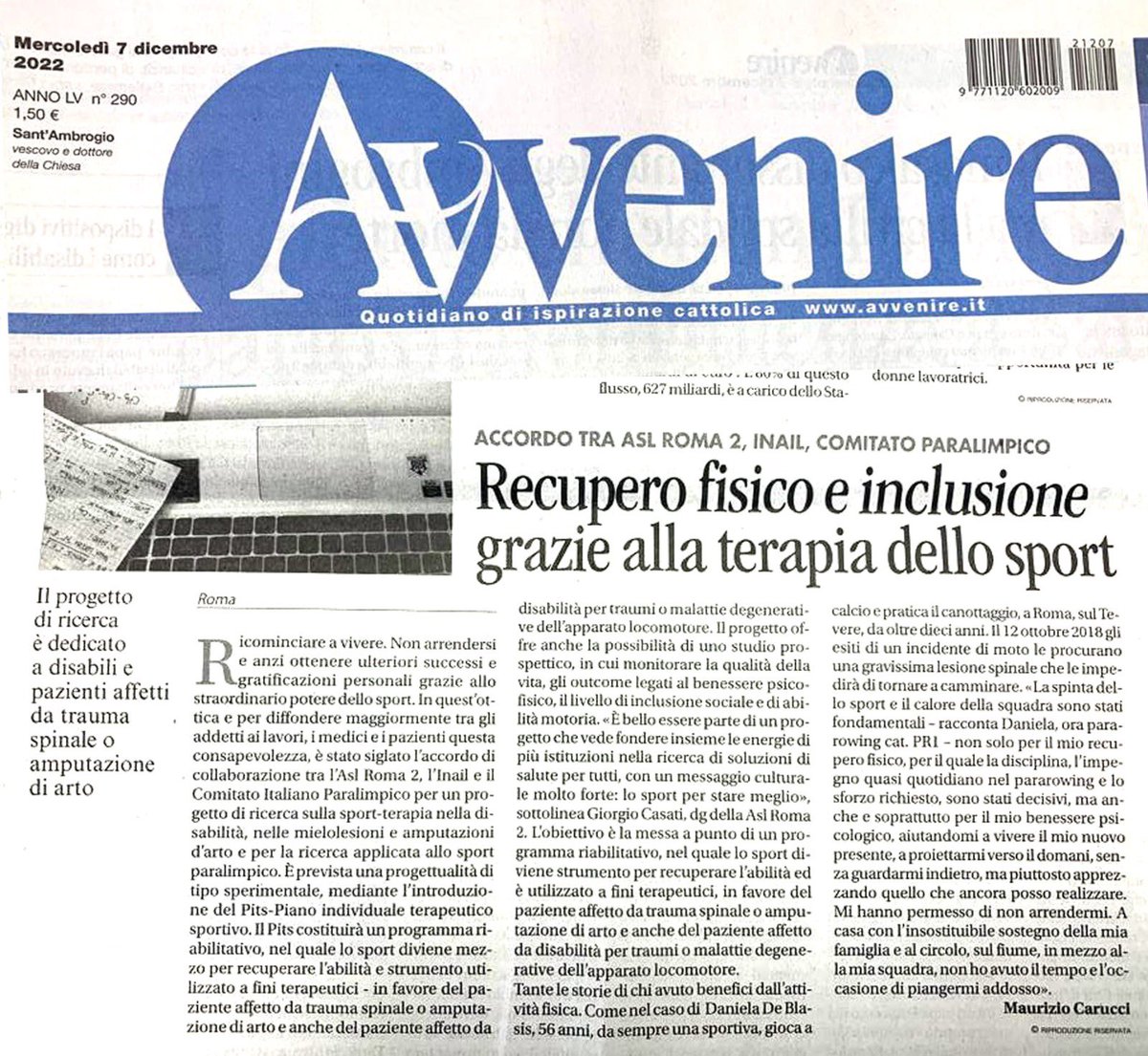 ASLRM2's tweet photo. Siglato accordo tra #ASLRoma 2 - @inail_gov - @CIPnotizie per progetto di ricerca sulla sport-terapia nella disabilitΓ , nelle mielolesioni e amputazioni d'arto.
Grazie a @mcarucci1 per averne dato notizia su @Avvenire_Nei
In edicola e online:Β https://t.co/xlORP9tmqL
#OpenASL https://t.co/NR0KJDB2Az