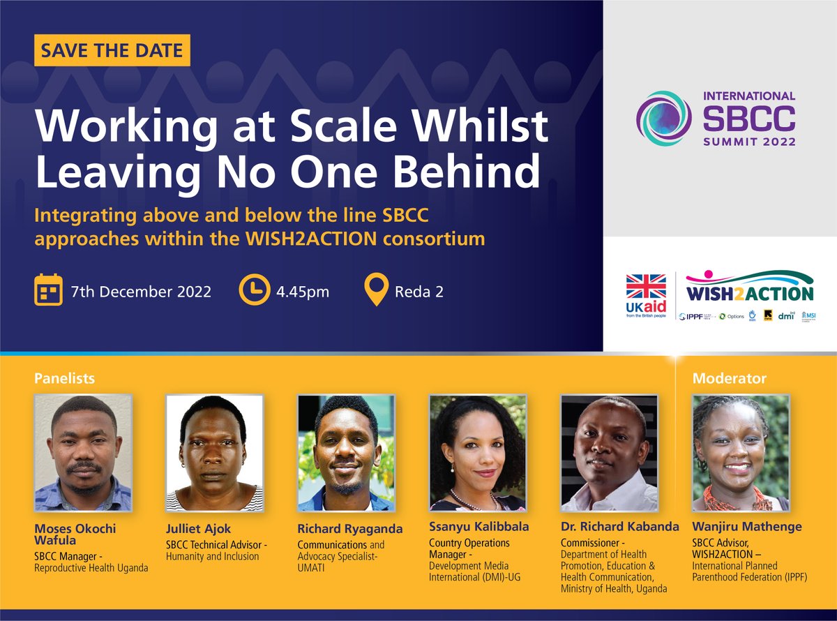 *CALLING ALL #SBCCSummit ATTENDEES*

Don't miss <a href="/followdmi/">DMI</a> presenting with #WISH2ACTION consortium members on how we integrated above- and below-the-line #familyplanning #SBCC interventions to ensure no-one was left behind.

See you in Reda 2 at 4:45pm!