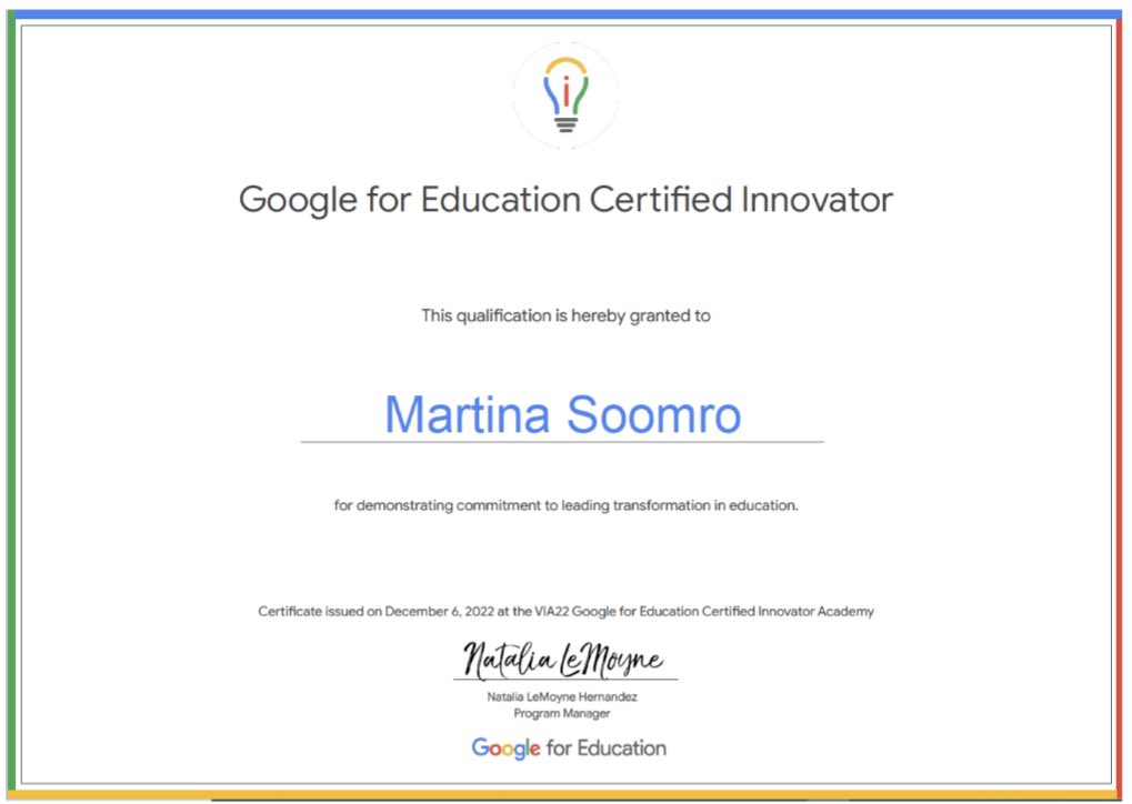 It's official, I'm now a Google Certified Innovator! Thanks so much to <a href="/MrCaffrey/">Andrew Caffrey</a> <a href="/CatLamin/">Cat Lamin</a> and <a href="/lesmcbeth/">Leslie McBeth</a> for pulling the programme together from across the world and to our coach <a href="/sandy0512/">Sandy Bansal</a> for all your support during these past 8 weeks.  #GoogleEI #VIA22 #EMEA