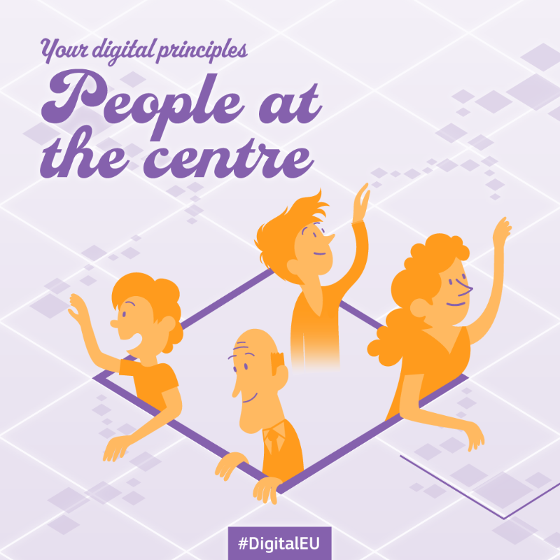 DigitalEU's tweet photo. People &amp; their rights are at the centre of a successful #DigitalTransformation.

🧑‍🤝‍🧑🤝🤖That’s why #technology should serve &amp; benefit all Europeans, guaranteeing a safe &amp; secure online space where their fundamental rights are respected.

#DigitalPrinciples for the #DigitalDecade👇