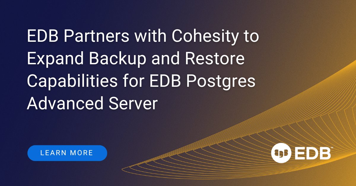 MrCloudPM's tweet photo. 📢 The EDB GlobalConnect Technology Partner Program is pleased to announce that we have certified Cohesity DataProtect for #PostgreSQL as a backup and restore solution to help customers protect the data in their #EDB Postgres Advanced Server databases. 

https://t.co/zVf9El4dJg https://t.co/gwf5M8OfUQ