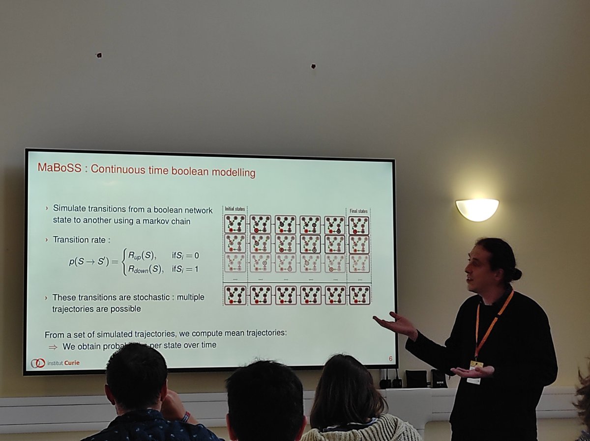Annaerial's tweet photo. Moving forward with exciting talks from @vincentnoel72 and #LaurenceCalzone from @SysBioCurie on cancer systems biology and MaBoSS environment. Great vibes and state of the art training in the Hinxton Campus. https://t.co/yYZNVRD2BM