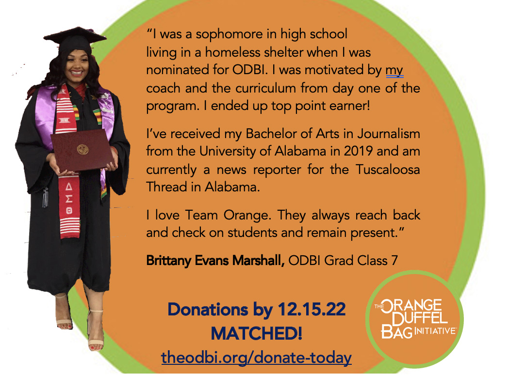 ODBInitiative's tweet photo. Brittany Evans Marshall LOVES Team Orange! “They always reach back and check on students and remain present.” Team Orange LOVES Brittany! Please give a gift of any amount by 12.15.22 and the difference you make for students like Brittany will be DOUBLED! https://t.co/47gEHIh5zZ https://t.co/RTSphEgtDz