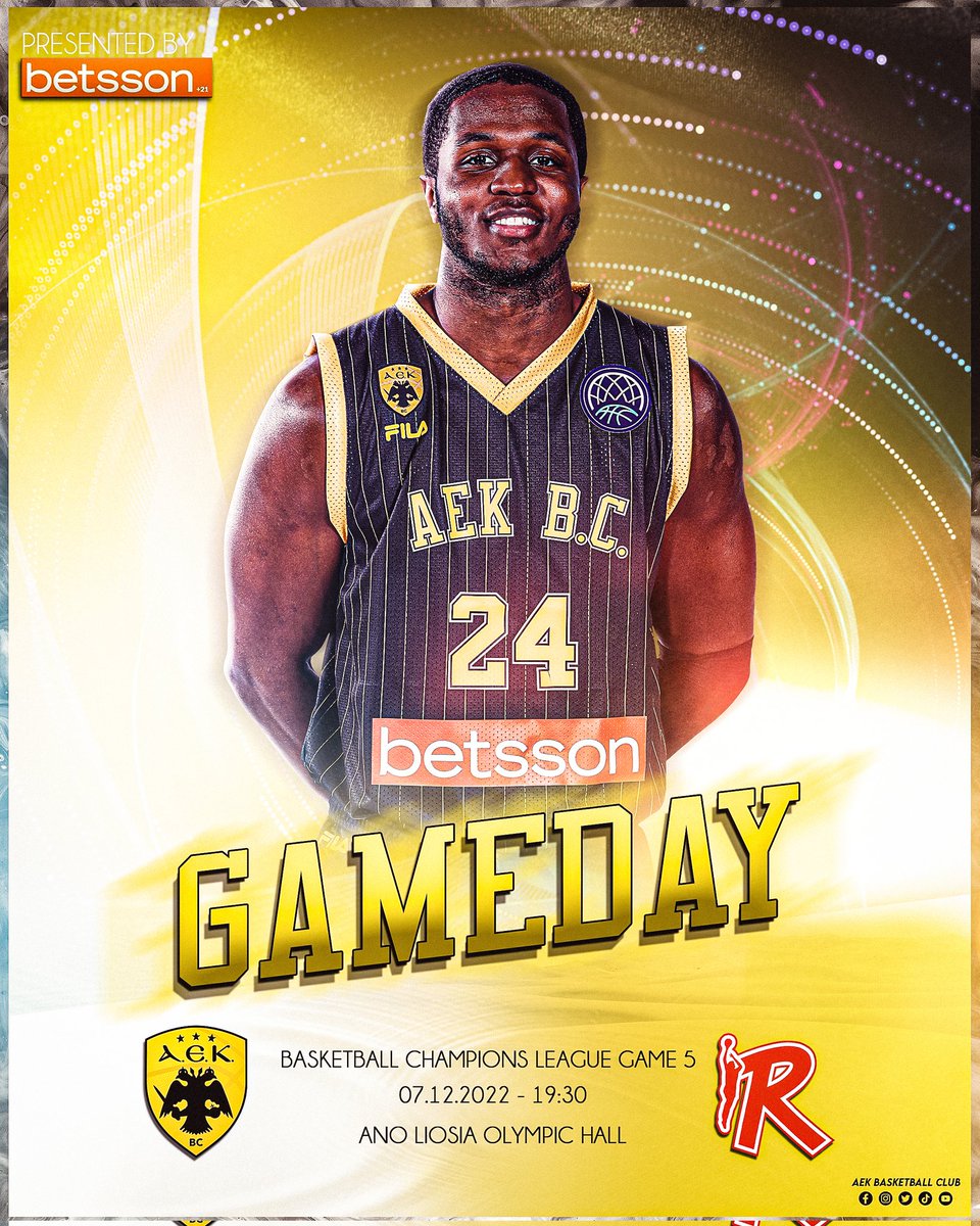aekbcgr's tweet photo. 🏀 GAMEDAY
🆚 @PallacReggiana
🕔 19:30
🏟️ Ano Liosia Olympic Hall
📺 Cosmote Sports 4HD
🟡 #AEKBC #basketballCL #aekreg ⚫ https://t.co/IzWy5w8cIm