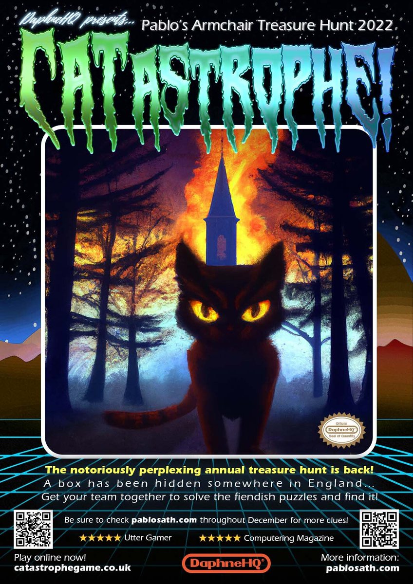 PablosATH's tweet photo. Every Dec since 1985, a new team has devised a devilish  puzzle that locates a box hidden somewhere in England (virtual finds accepted). Enjoy tormenting yourself with baroque puzzles? Then form a team and enter! It's like catnip for puzzlers. With added retro vibes for '22 only! https://t.co/ihFdPewJTK