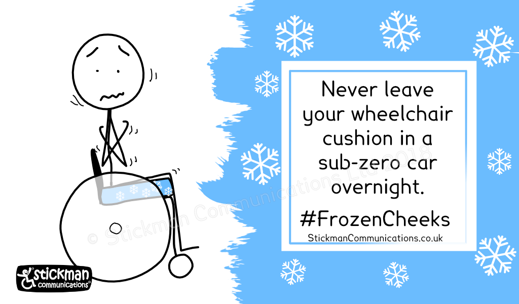 stickmancrips's tweet photo. First proper frost of the year, and I'd left my wheelchair cushion in the car...only this time, in the battle of #FrozenCheeks, I won! Frozen cushion placed on heated car seat until arrival at office = happy cheeks. https://t.co/9uZLWre4MD