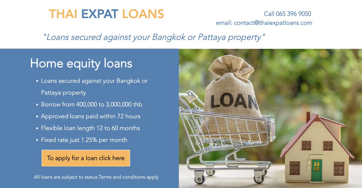 Inspire_TH's tweet photo. Need a loan and own a Bangkok or Pattaya property? Thai Expat Loans can help…..
https://t.co/aDXSsxyXB4 https://t.co/4Cu8H98SMk