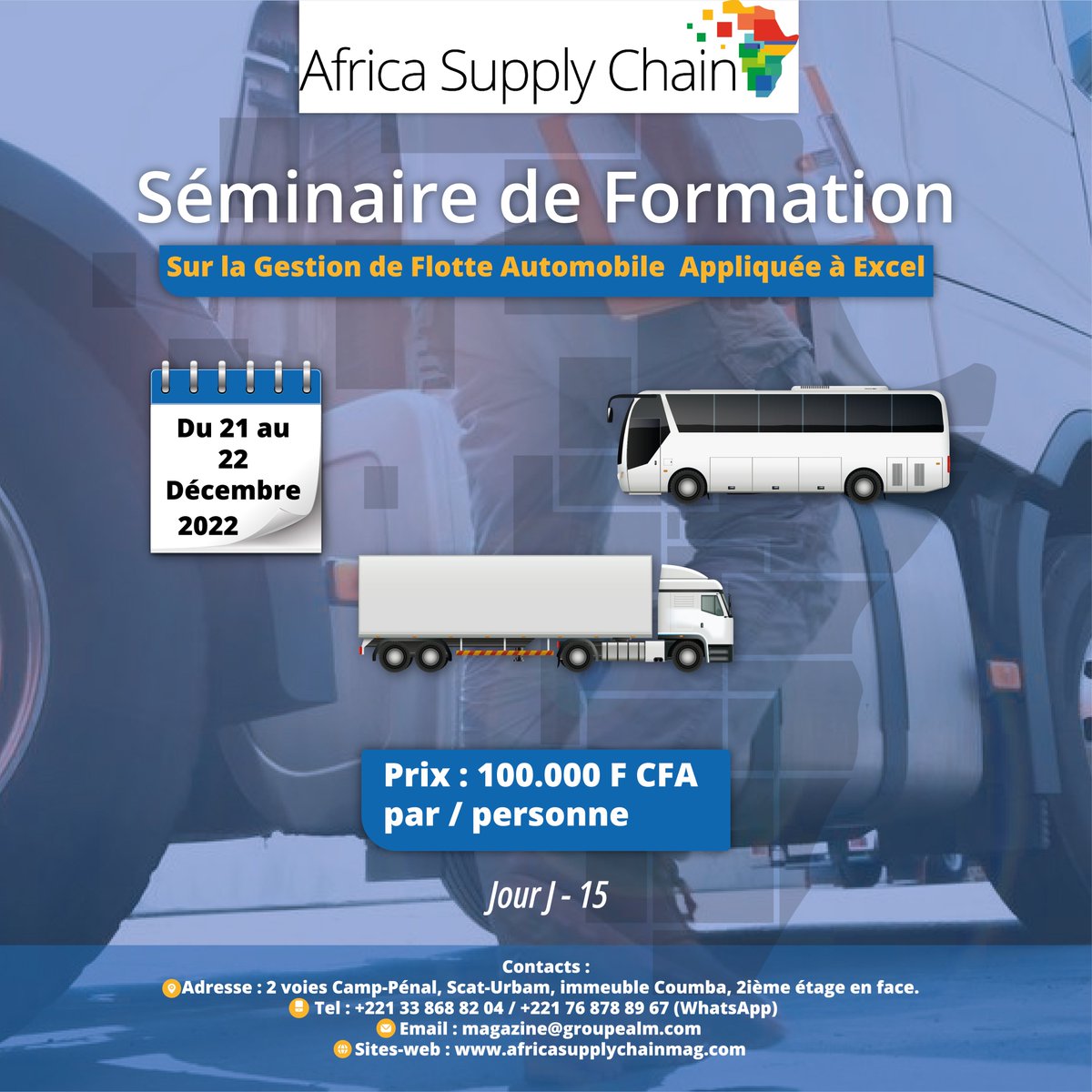 supply_africa's tweet photo. #Rappel de notre séminaire de formation sur la #GestionParcs.
#transport #logistique #supplychain #flotte #logisticien #supplychainmanager #transitaire #transporteurs #distribution #entreposage https://t.co/nckac2pjVQ