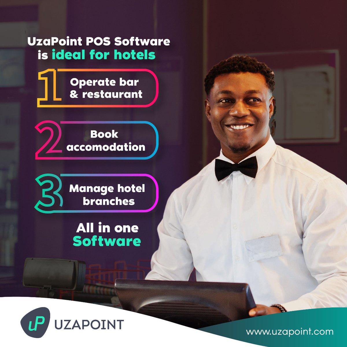 Streamline your hotel operations using Uzapoint and manage it more effectively.

Call/WhatsApp us today and schedule for a demo : 0704502414

#uzapoint #POS #possystem #posinkenya #possolution #software #technology #business #hotelmanagementsystem #restaurantsoftware #hotel