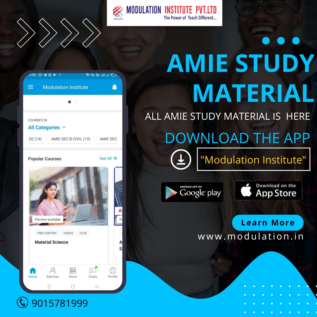 modulationamie's tweet photo. Modulation Institute is the leading Institute in India for providing AMIE study material.

Get the fully dedicated study material for the AMIE Section A https://t.co/3BqiD43rNV