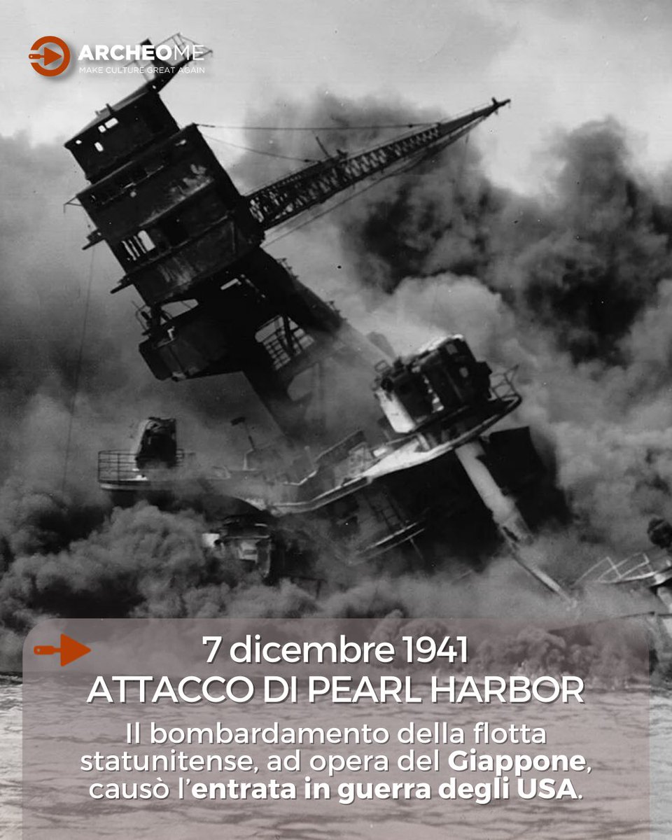 Archeo_Me's tweet photo. 👉🏻 #AccaddeOggi - Il 7 dicembre 1941 il #Giappone attaccò la base americana di #PearlHarbor. Si trattò di un pesante colpo per gli #StatiUniti durante la #SecondaGuerraMondiale, tanto che, dal giorno successivo, gli #USA entrarono in guerra.

https://t.co/lvjqFr3HDo

#ArcheoMe https://t.co/DU6EAnuBCt