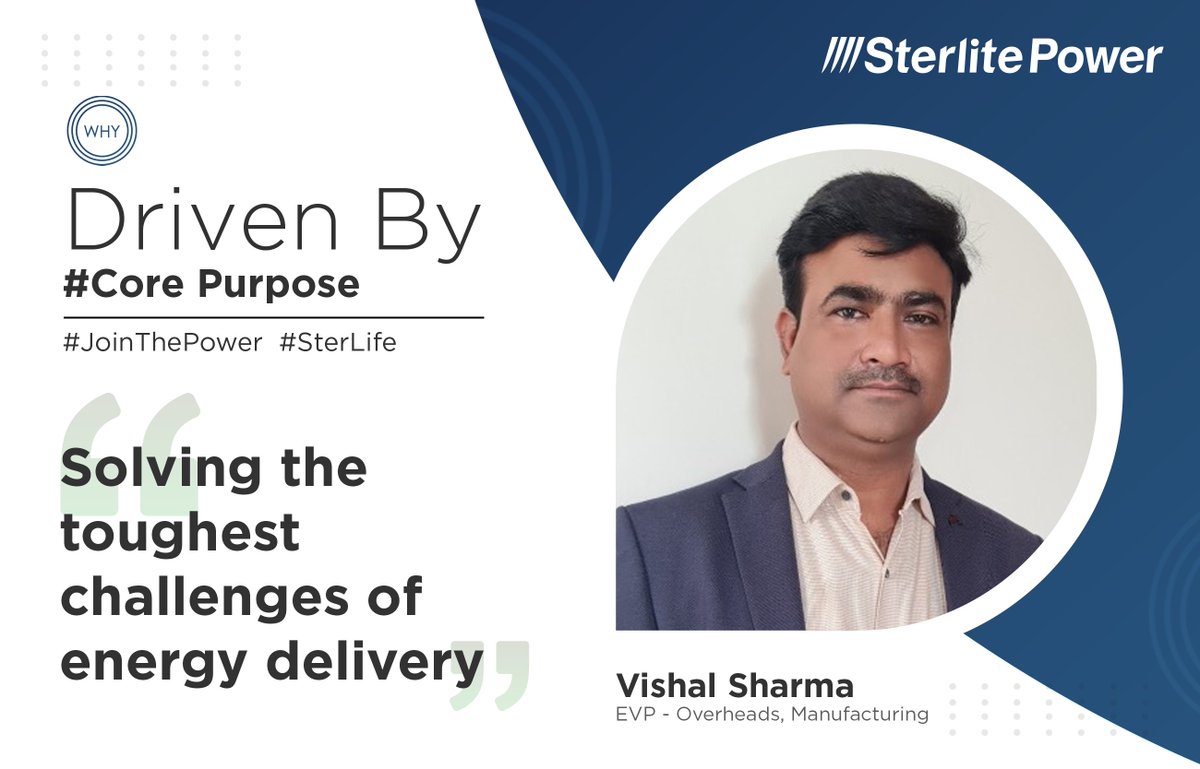 SterlitElectric's tweet photo. Meet Vishal Sharma who believes that our #CorePurpose has been the driving force behind solving the toughest energy delivery challenges.

#JoinThePower #SterLIFE #EVP https://t.co/wiycRkFd5K