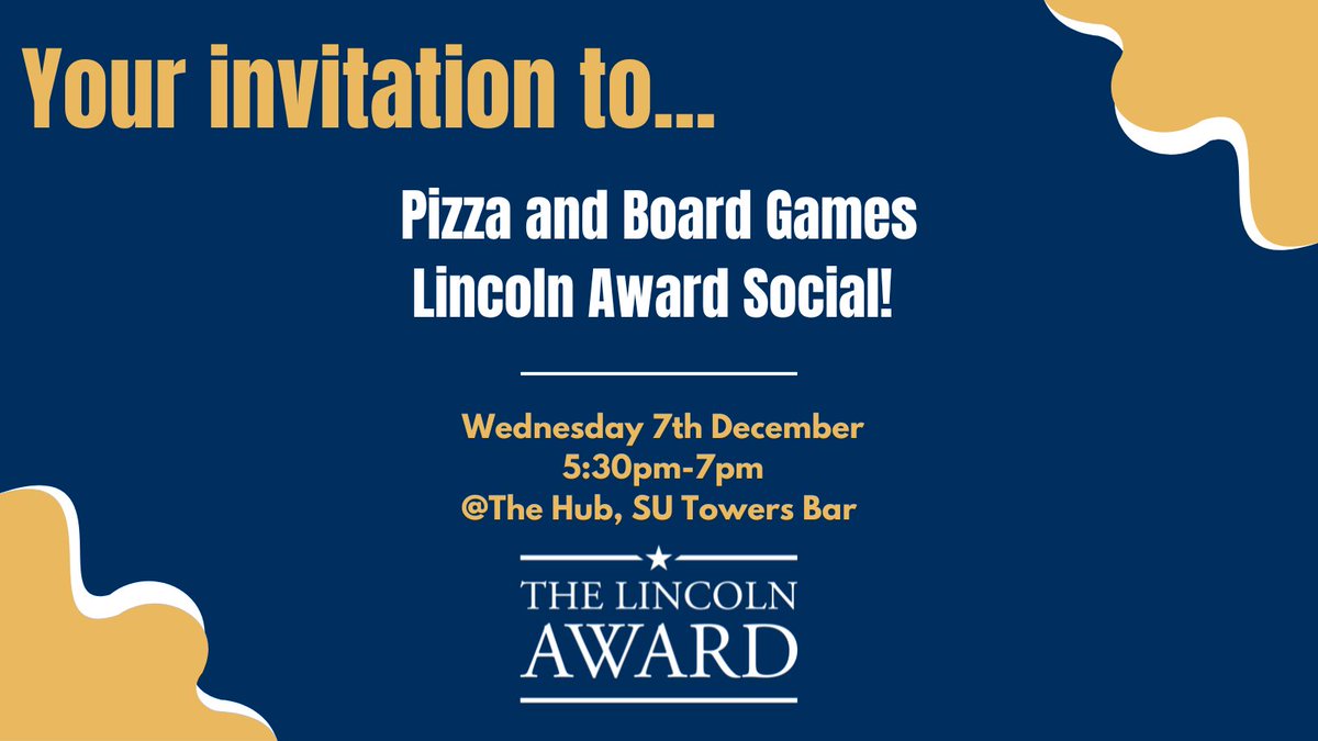We would love for you to join us for pizza and games at our first Lincoln Award Social! 🍕

It will be a great opportunity for you to discuss your Lincoln Award progress and get support! No need to book, just turn up!!

Plus it’s completely free✅

lncn.ac/lincaward