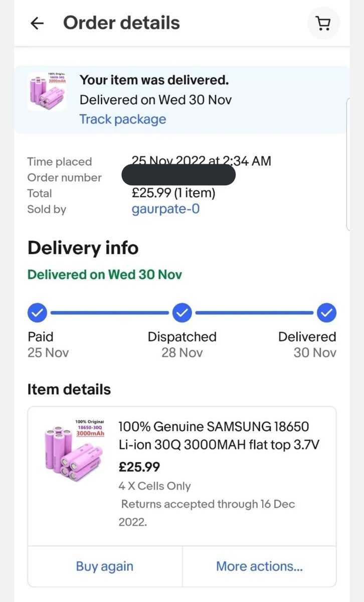 Warning ⚠️

I had a customer warning me of these fake Samsung 30qs circulating eBay.

DO NOT BUY FROM THIS SELLER, they have no clue about battery safety and straight up don't care.

However enticing the price may be for cells like these, the risk isn't worth it.

#SafetyFirst