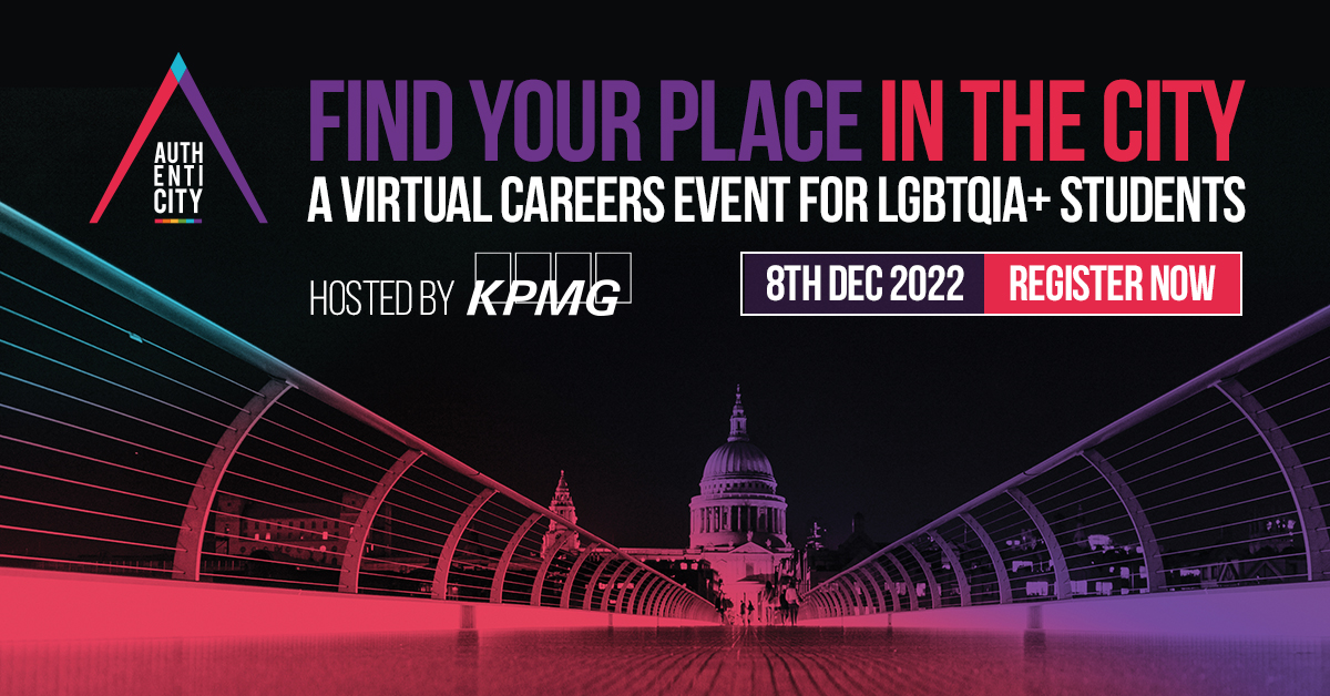 #LGBTQIA students, this one’s for you!
Interested in a career in the #financesector, but don't know how to take the first step? Come along to ‘AuthentiCity’, our online event happening TOMORROW from 12:30pm and talk to reps from <a href="/KPMG/">KPMG</a>.

Register now &gt;&gt;
web.cvent.com/event/ebd3d77f…