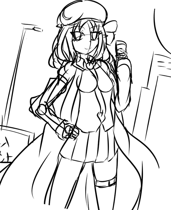 ラフを可愛くするために傾けて笑顔にするフム 