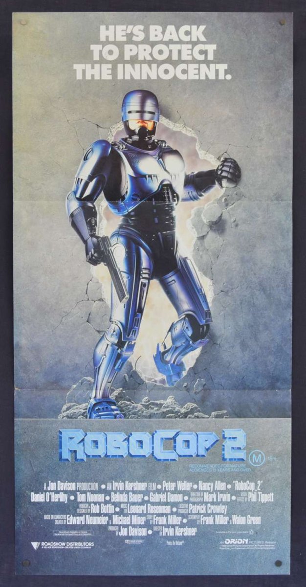 #MOVIE OF THE DAY 

ROBOCOP 2

OCP plans to develop cyborgs to replace the police officers in Detroit. Psychologist Juliette Faxx creates one with a criminal's brain leading to chaos in the city and RoboCop must save everyone #Peterweller #Tomnoonan #nancyallen @LeezaGibbons