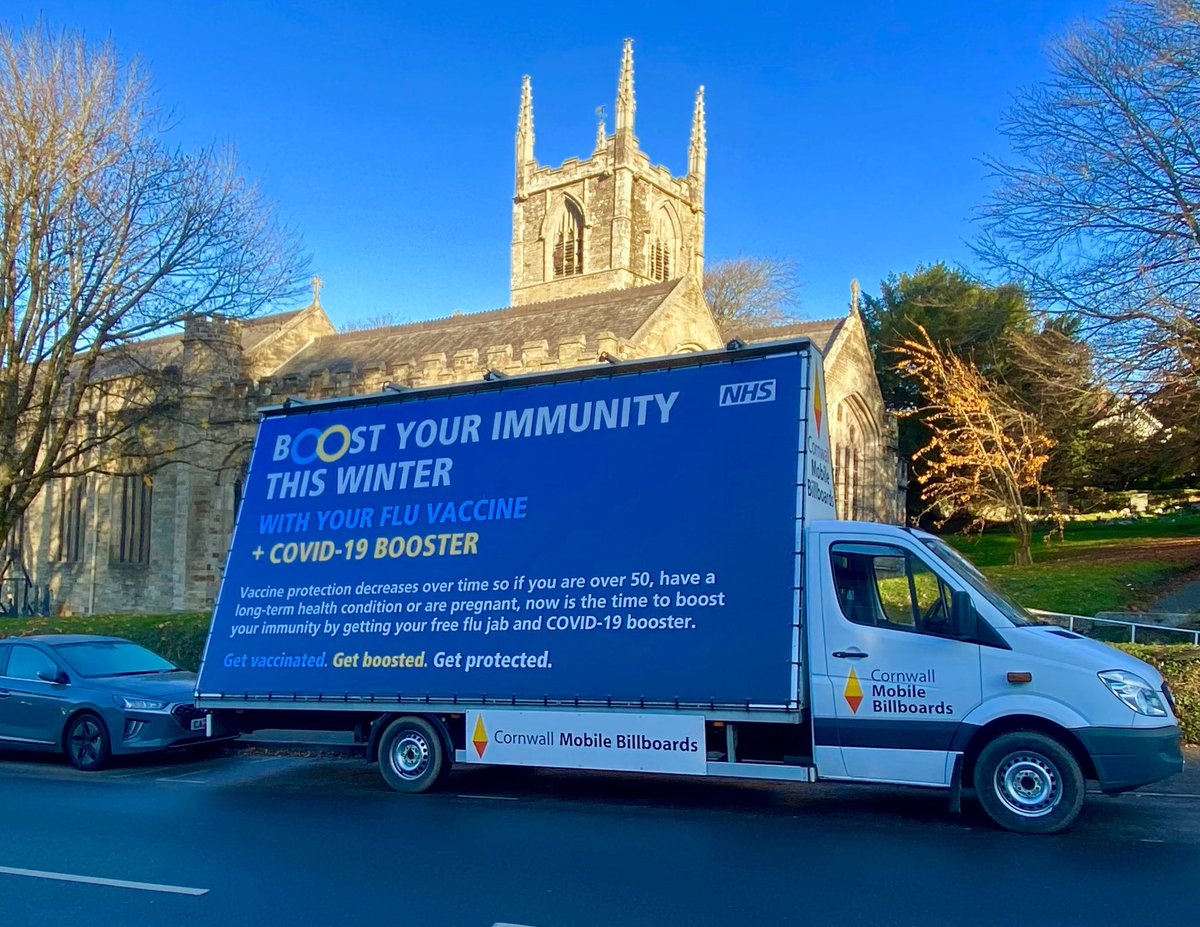 corn_billboards's tweet photo. Please 👁Look👁 out for the NHS Advan again today at Bodmin 😀 BOOST YOUR IMMUNITY THIS WINTER 😀 with your Flu Vaccine &amp; Covid -19 Booster 
#GetVaccinated #getboosted #GetProtected
@NHSuk @NHSEngland @RCHTWeCare @CornwallCouncil https://t.co/1QO24lp2z7