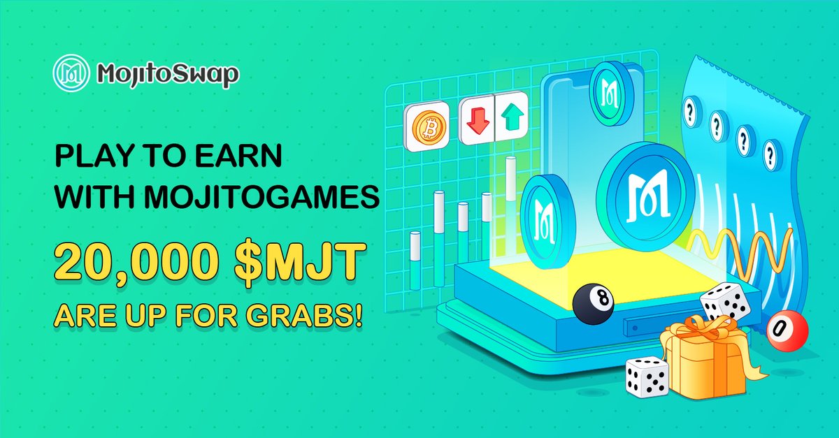 MojitoSwap's tweet image. MojitoGames is OFFICIALLY LAUNCHED!🚀🚀
👉game.mojitoswap.finance

💰20,000 MJT #Airdrop  to ALL MojitoSwap Lottery &amp;amp; Prediction Players.

Details👇👇
medium.com/@mojitoswap_of…