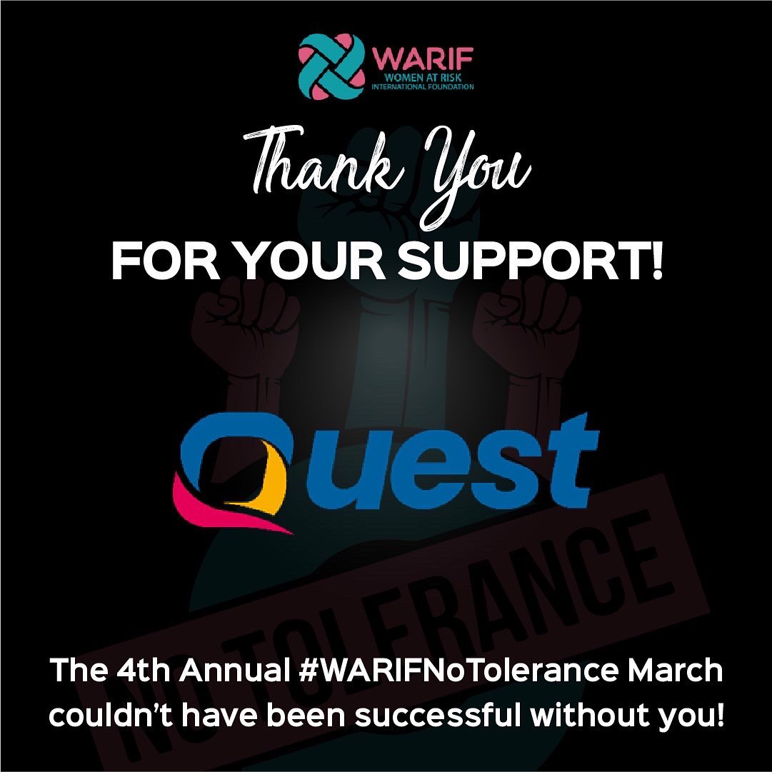 WARIF_NG's tweet photo. We say a BIG thank you to our partners and sponsors for their support and kind donations towards the success of the 4th Annual 2022 WARIF No Tolerance March!
@Questoilgroup @templars_law
#NTM2022 #NoToleranceMarch #16daysofactivism https://t.co/WHeAfNL7EU