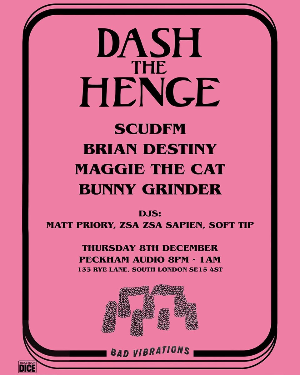 Dash The Henge Records (@dashthehenge) on Twitter photo TOMORROW NIGHT… we #DashTheBells at <a href="/Peckham_Audio/">Peckham Audio</a> with LIVE MUSIC from <a href="/scudfm/">SCUDFM</a> <a href="/BrianDestiny2/">Brian Destiny</a> #MaggieTheCat and #BunnyGrinder @JoshCaffe plus DJ support <a href="/MattPriory/">Matt Priory</a> and <a href="/BanSexNow/">Ban Sex Now!</a> with <a href="/DashHengeStore/">Dash The Henge Store</a> and <a href="/BadVibesUK/">Bad Vibrations</a> TICKETS IN BIO ❄️🔔🎶💃🏻🕺🏾 TOMORROW NIGHT… we #DashTheBells at <a href="/Peckham_Audio/">Peckham Audio</a> with LIVE MUSIC from <a href="/scudfm/">SCUDFM</a> <a href="/BrianDestiny2/">Brian Destiny</a> #MaggieTheCat and #BunnyGrinder @JoshCaffe plus DJ support <a href="/MattPriory/">Matt Priory</a> and <a href="/BanSexNow/">Ban Sex Now!</a> with <a href="/DashHengeStore/">Dash The Henge Store</a> and <a href="/BadVibesUK/">Bad Vibrations</a> TICKETS IN BIO ❄️🔔🎶💃🏻🕺🏾