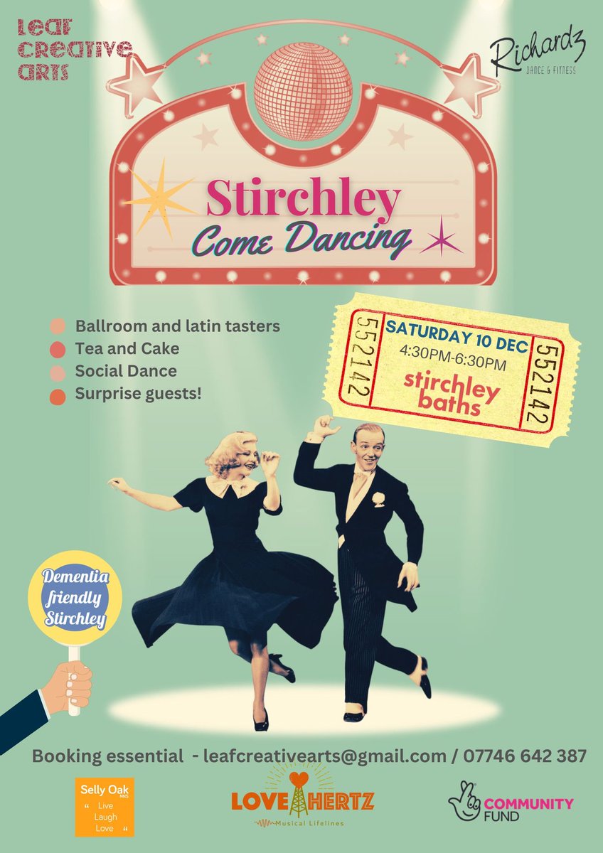 Join us this Saturday for some festive toe-tapping fun (and cake!) from 4.30pm-6.30pm at Stirchley Baths. Everyone is welcome! We'll be joined by Richardz Dance, plus surprise guests! Pop an email to leafcreativearts@gmail.com to book your place. Suggested donation £3 on the day