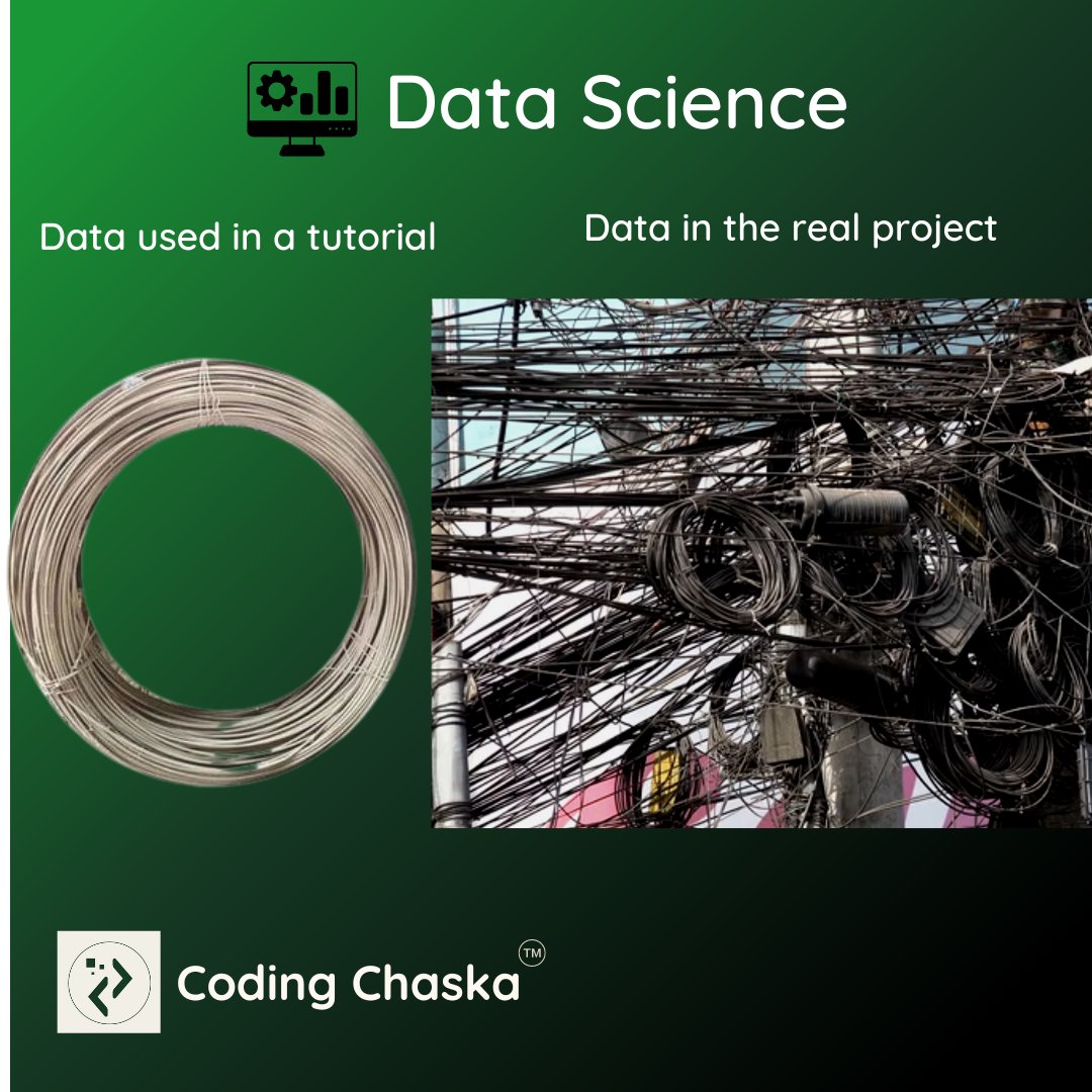 CodingChaska's tweet image. This is the reality of Data Science 😂😂. We teachers use very simple datasets for a tutorial but you will get very complex datasets in real life. So be aware of it.
#codingchaska #DataScience #Python3 #pythoncode #DataScientists