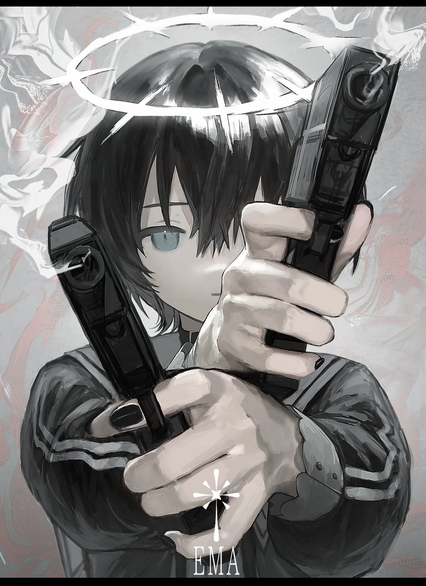 weapon gun solo holding holding weapon black hair holding gun  illustration images